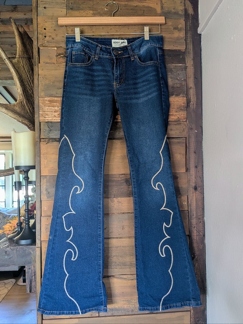 Gogo Jeans Dark Wash Boot Cut Western Embroidered Pattern Jeans